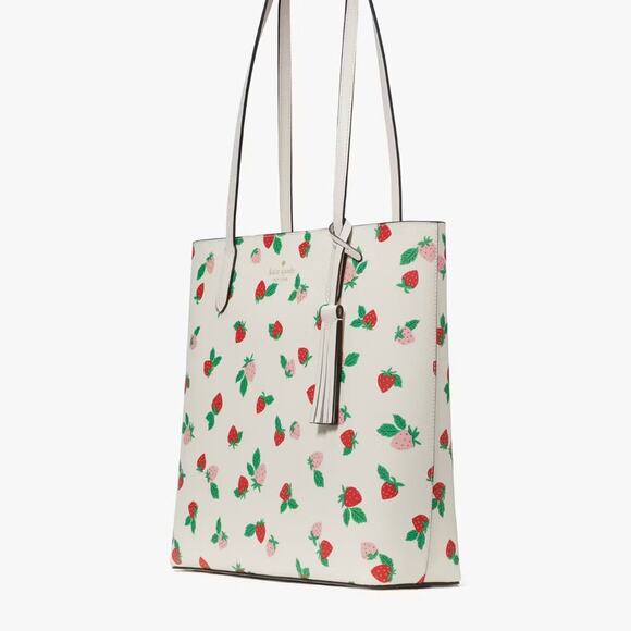 NWT Kate Spade Jana Tossed Strawberry Printed Tote/White/ Saffiano - Picture 7 of 11